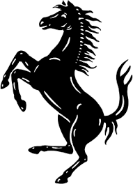 Black silhouette of a rearing horse with flowing mane and tail, resembling the iconic Ferrari prancing horse logo.