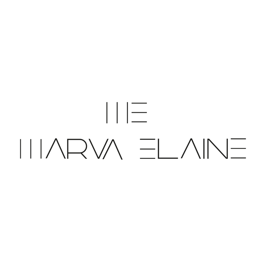 The Marva Elaine minimalist logo featuring thin geometric sans-serif typography on a white background.