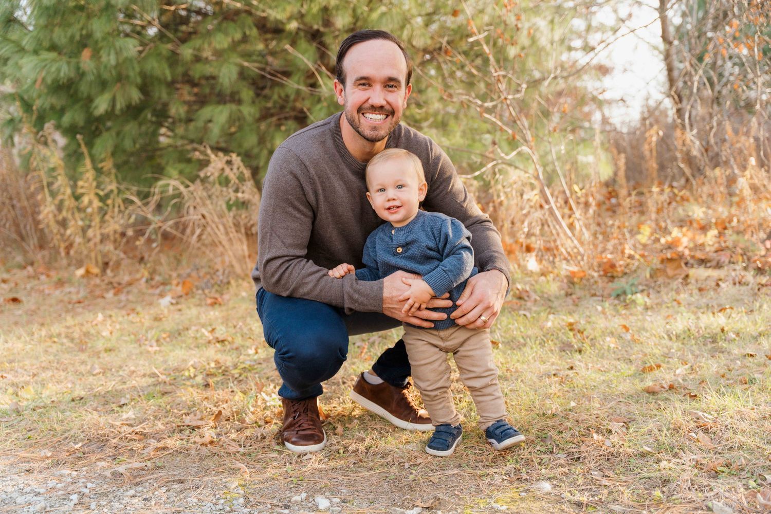 A series of outdoor autumn photos showing family moments in a park with fallen leaves and natural lighting.