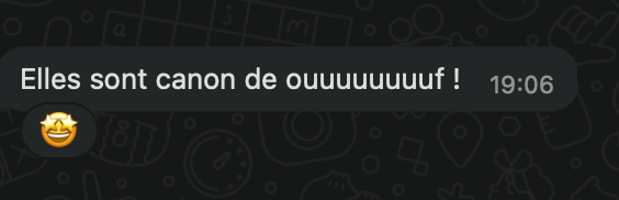 French text message saying photos are amazingly beautiful with star-eyes emoji reaction.