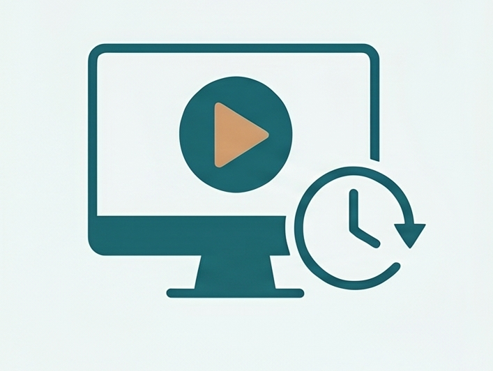 Teal monitor icon with play button and clock symbol representing Virtual CPO Certification Course.