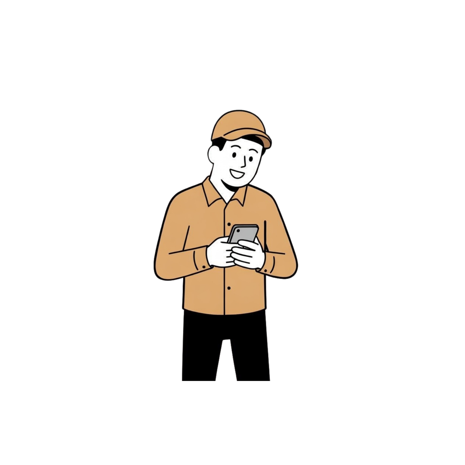Illustration of a smiling man in a tan cap and orange shirt using a smartphone. Easy to sign up virtual CPO Course