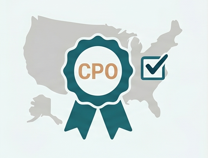 CPO certification badge with a checkmark over a US map, representing PHTA CPO Certification.
