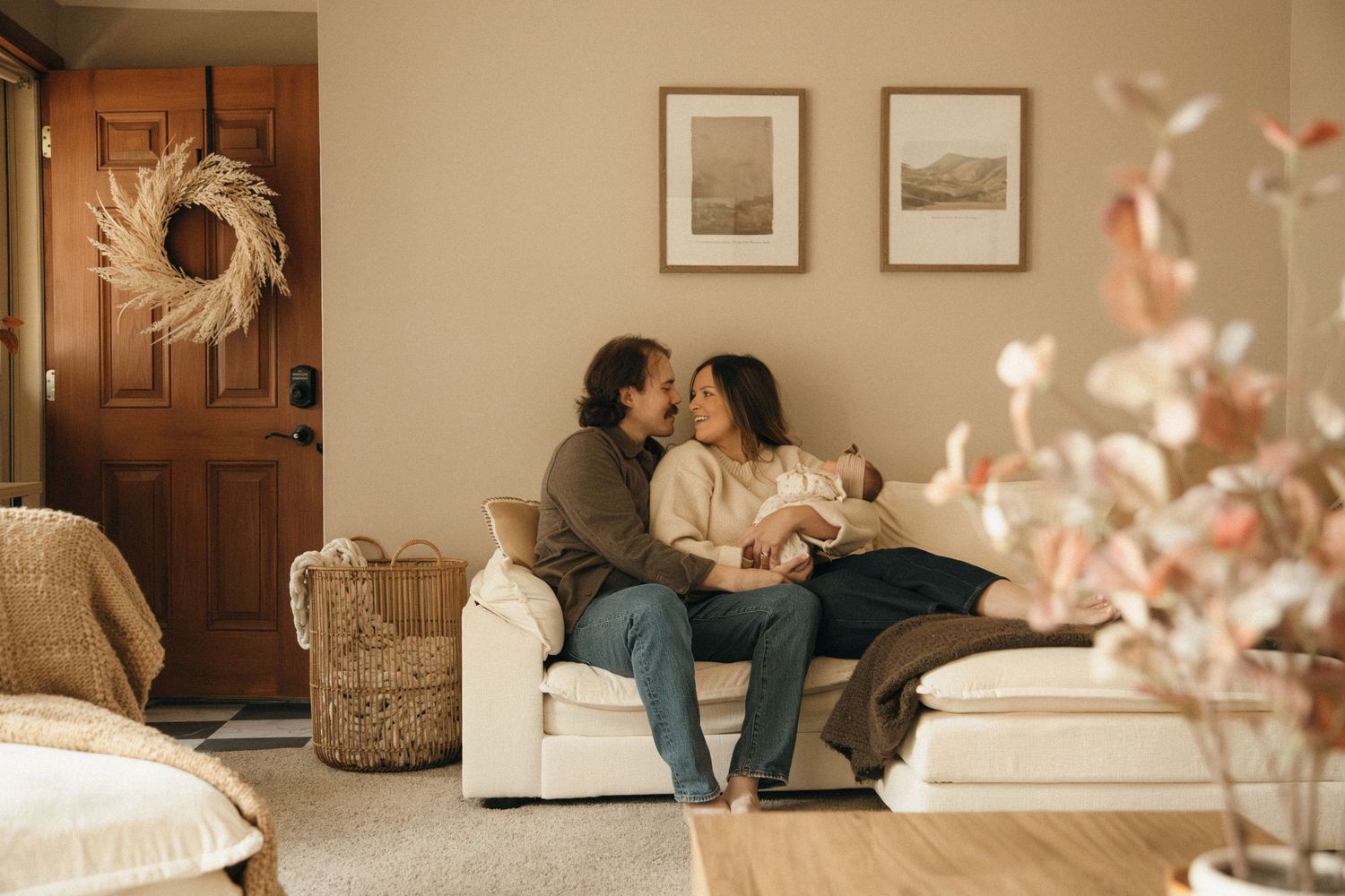 Intimate indoor lifestyle scene with soft natural lighting and neutral tones.