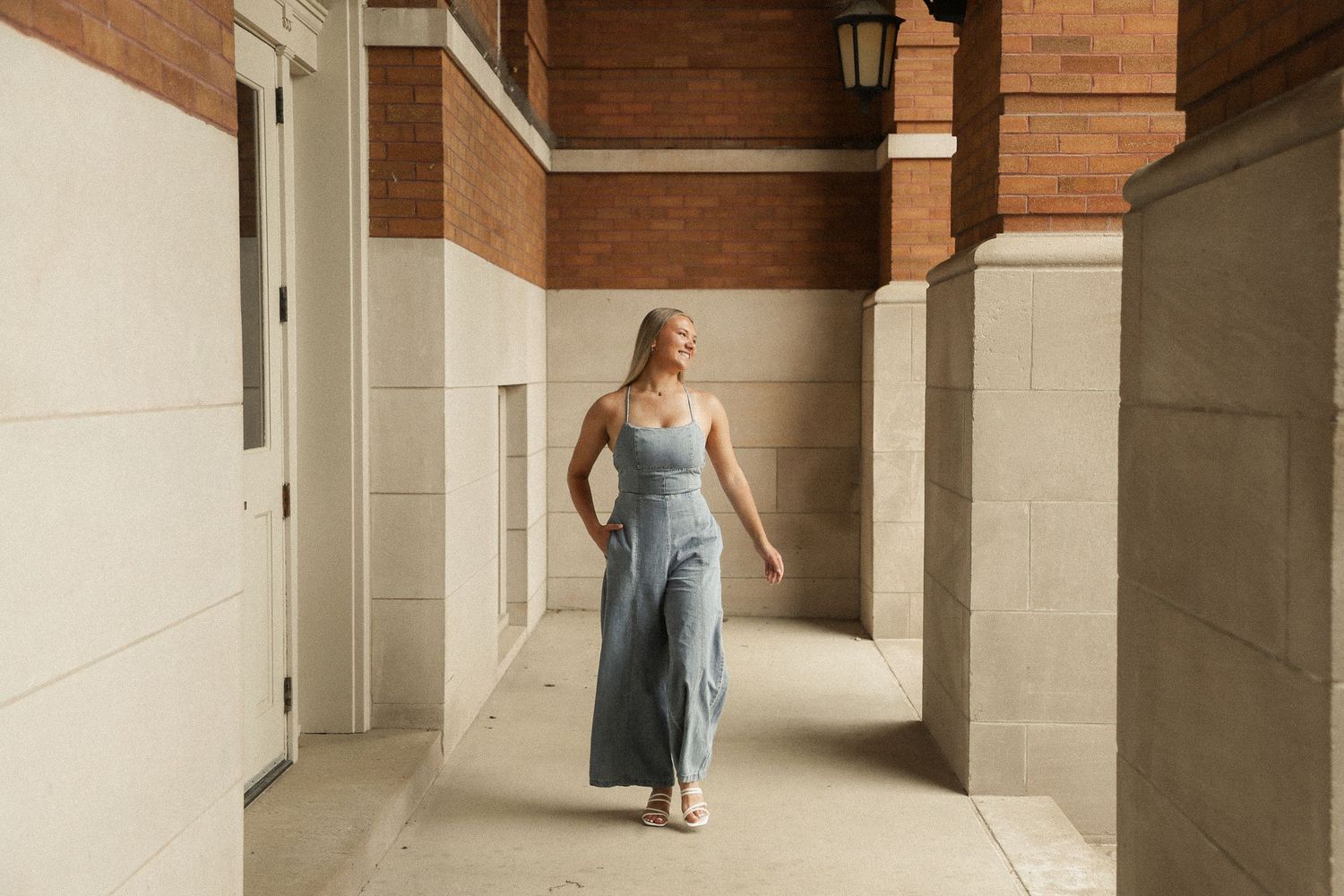 Architectural photo series showing movement through stone hallway and arches.