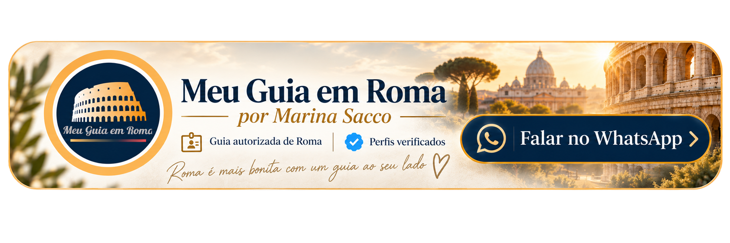 Banner for Meu Guia em Roma by Marina Sacco, a verified Rome tour guide service with WhatsApp contact option.