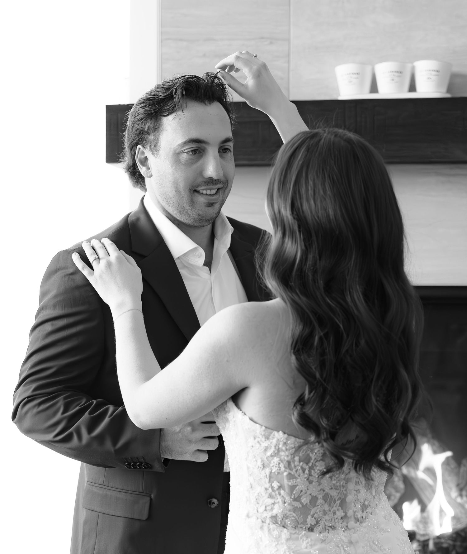 Getting wedding ready bride and groom banff national park