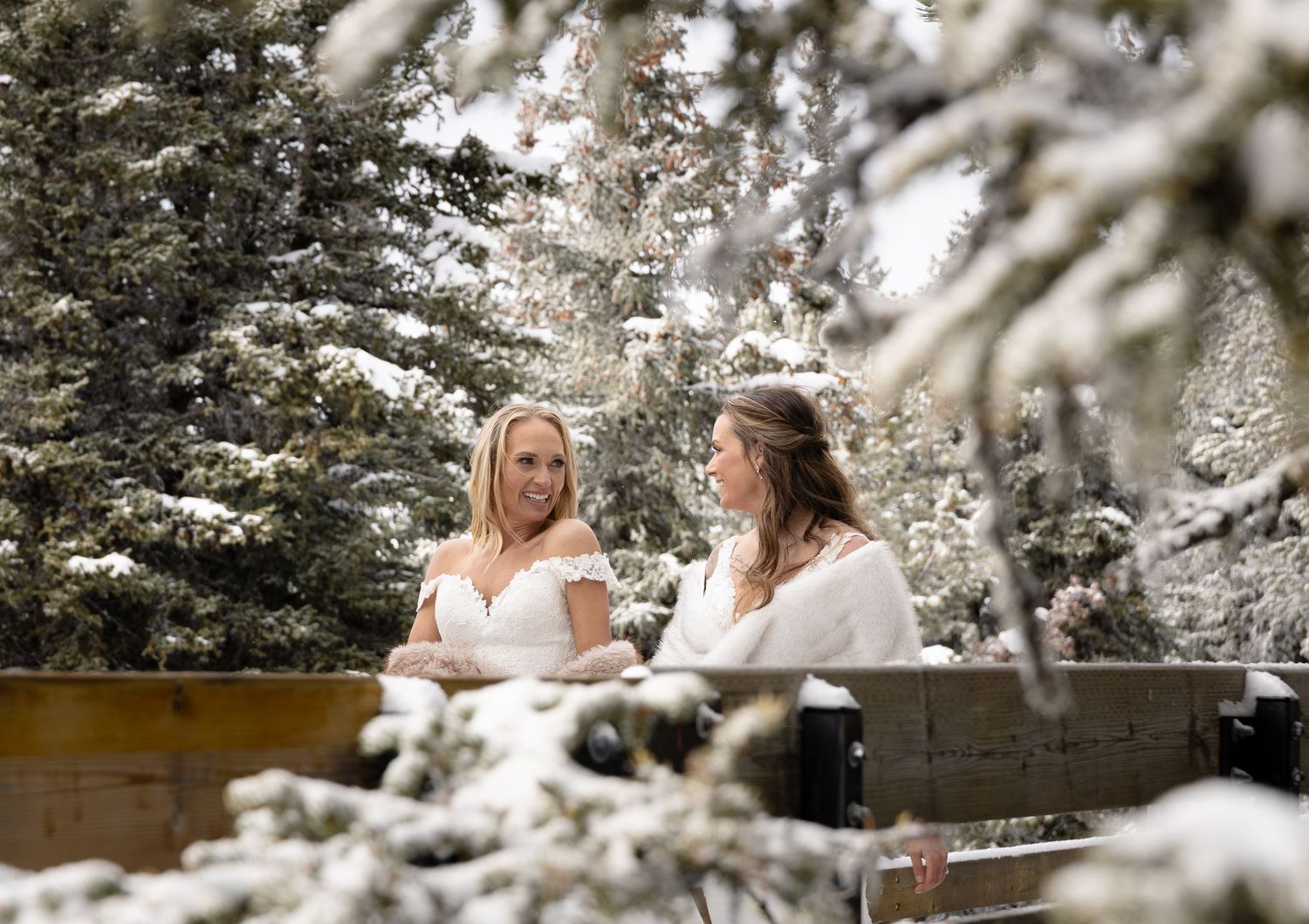 bride and bride walking Banff National Park