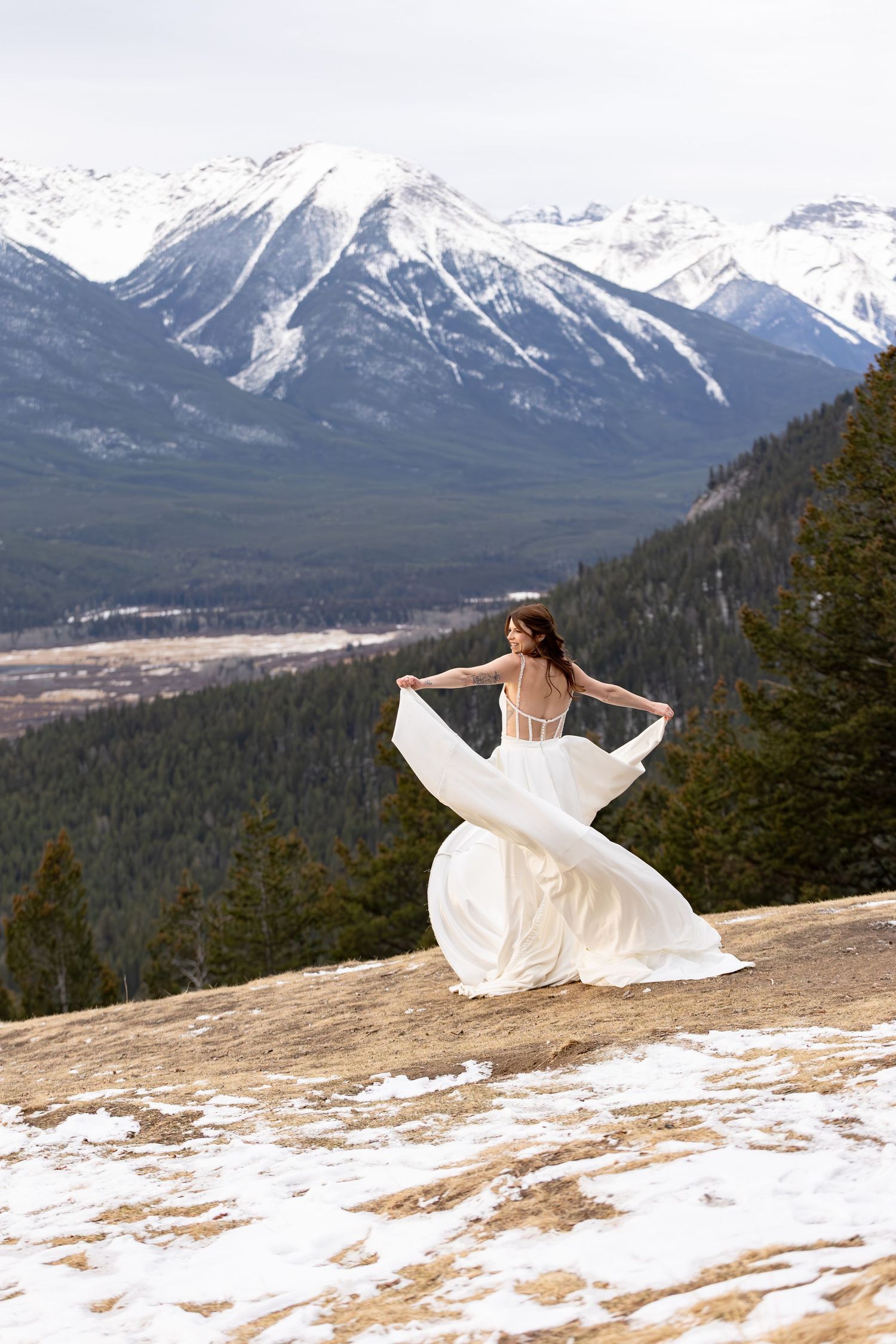 Bride Banff national park sunrise dancing
