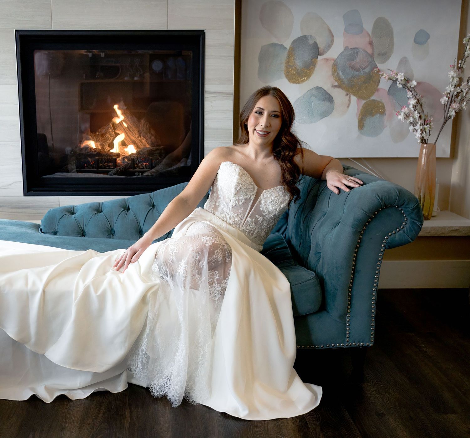 Bride on sofa Banff National Park