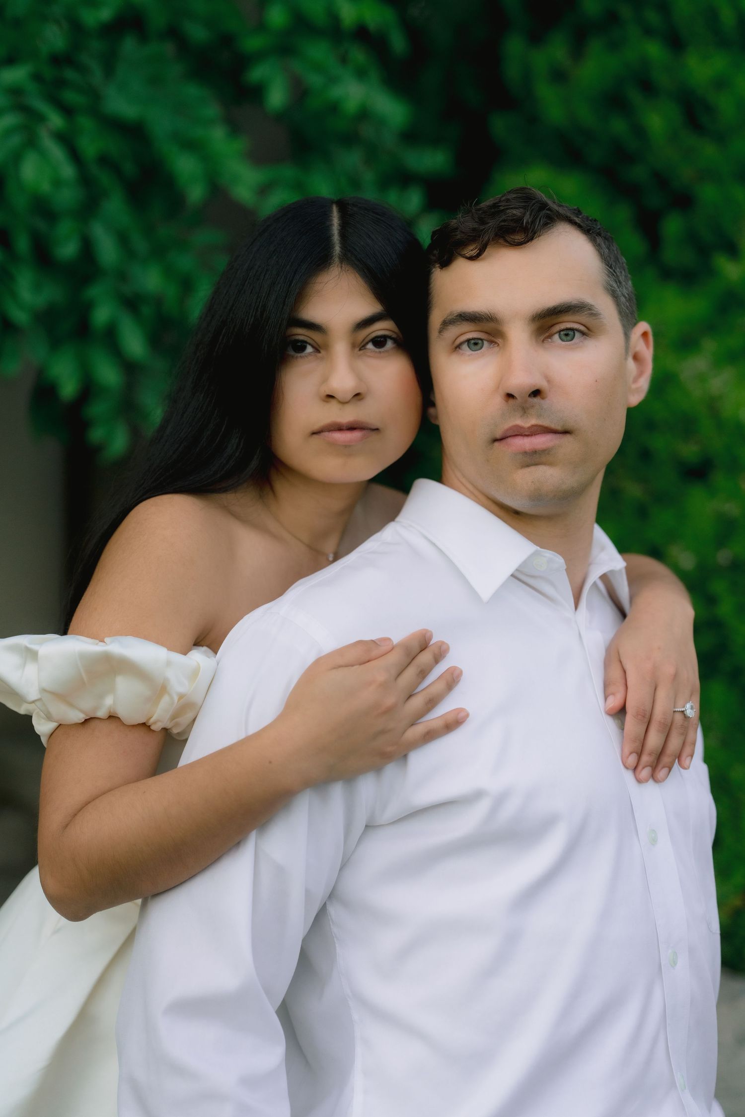 Editorial engagement portrait of a couple in the gardens at Harkness Memorial State Park in Connecticut.