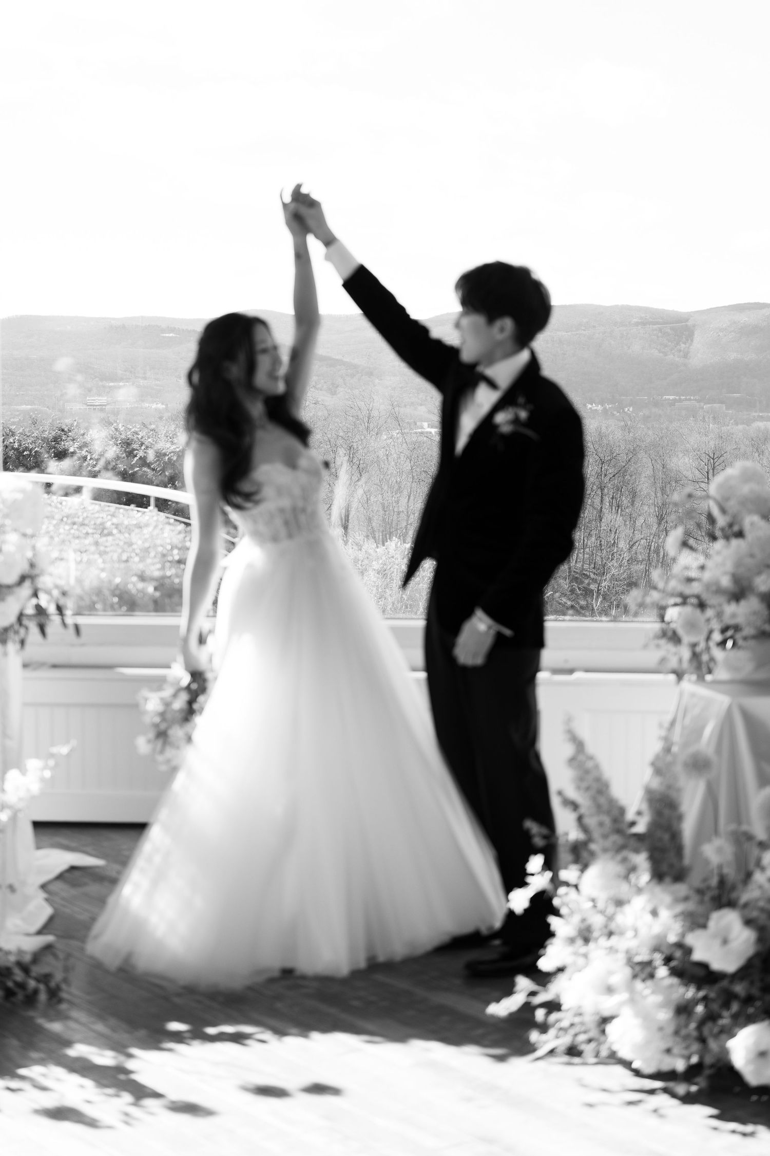 bride and groom dancing