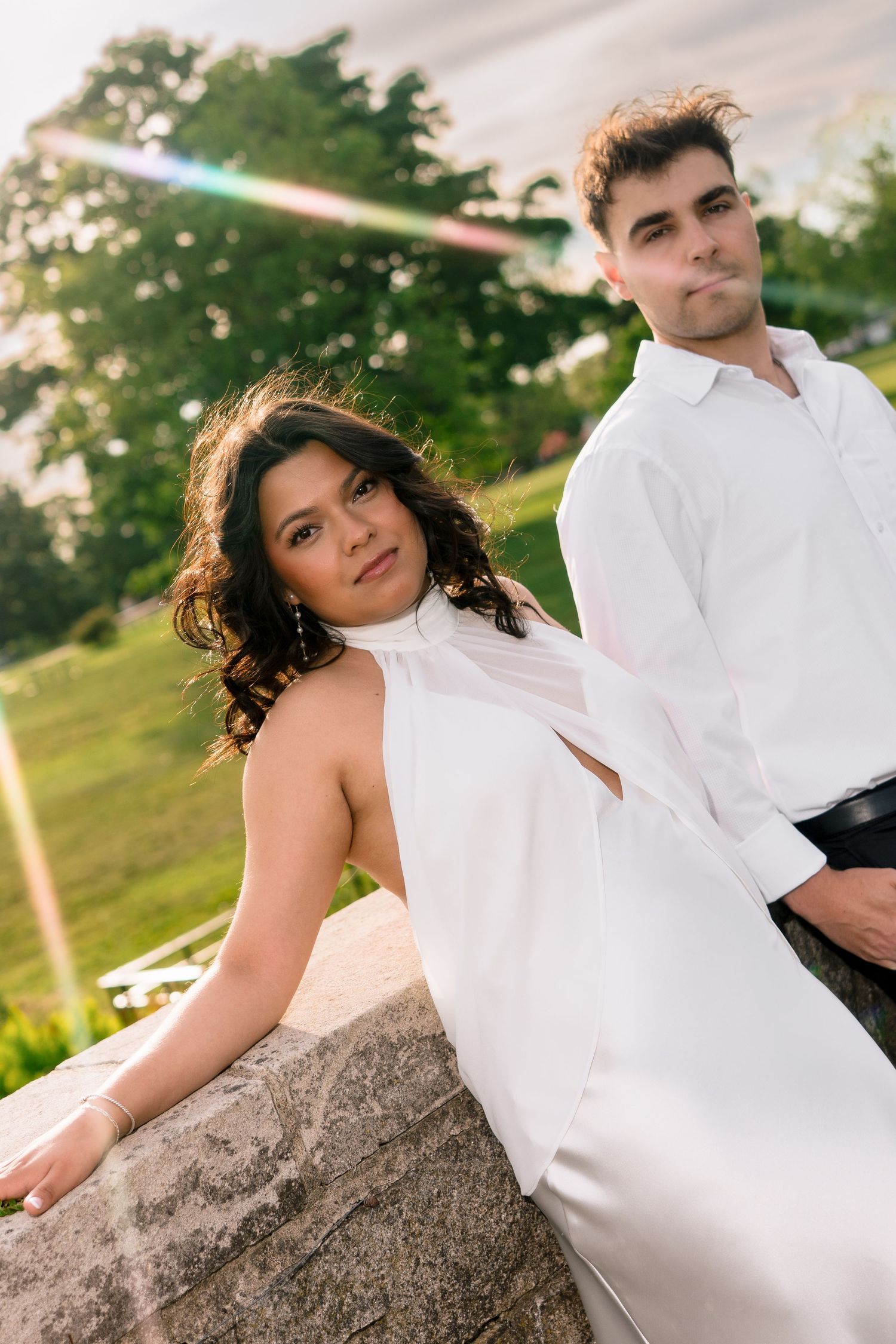Editorial engagement portrait of a couple at Harkness Memorial State Park in Waterford, Connecticut.