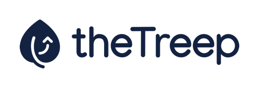 The Treep company logo featuring a dark navy droplet icon and bold sans-serif text reading theTreep.