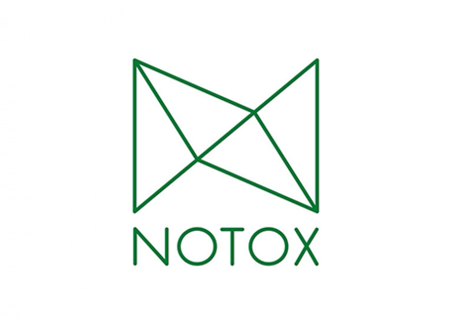 Notox brand logo featuring a geometric green line art design forming an abstract shape above the company name.