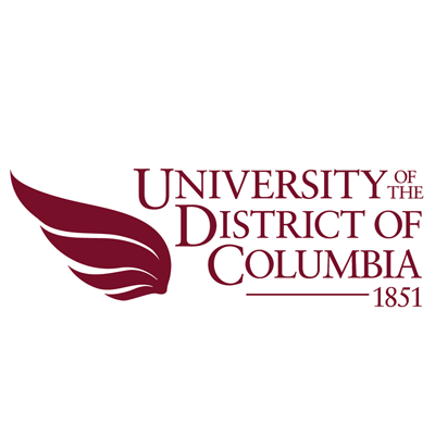University of the District of Columbia 1851 logo featuring a maroon wing emblem and serif typography on white background.