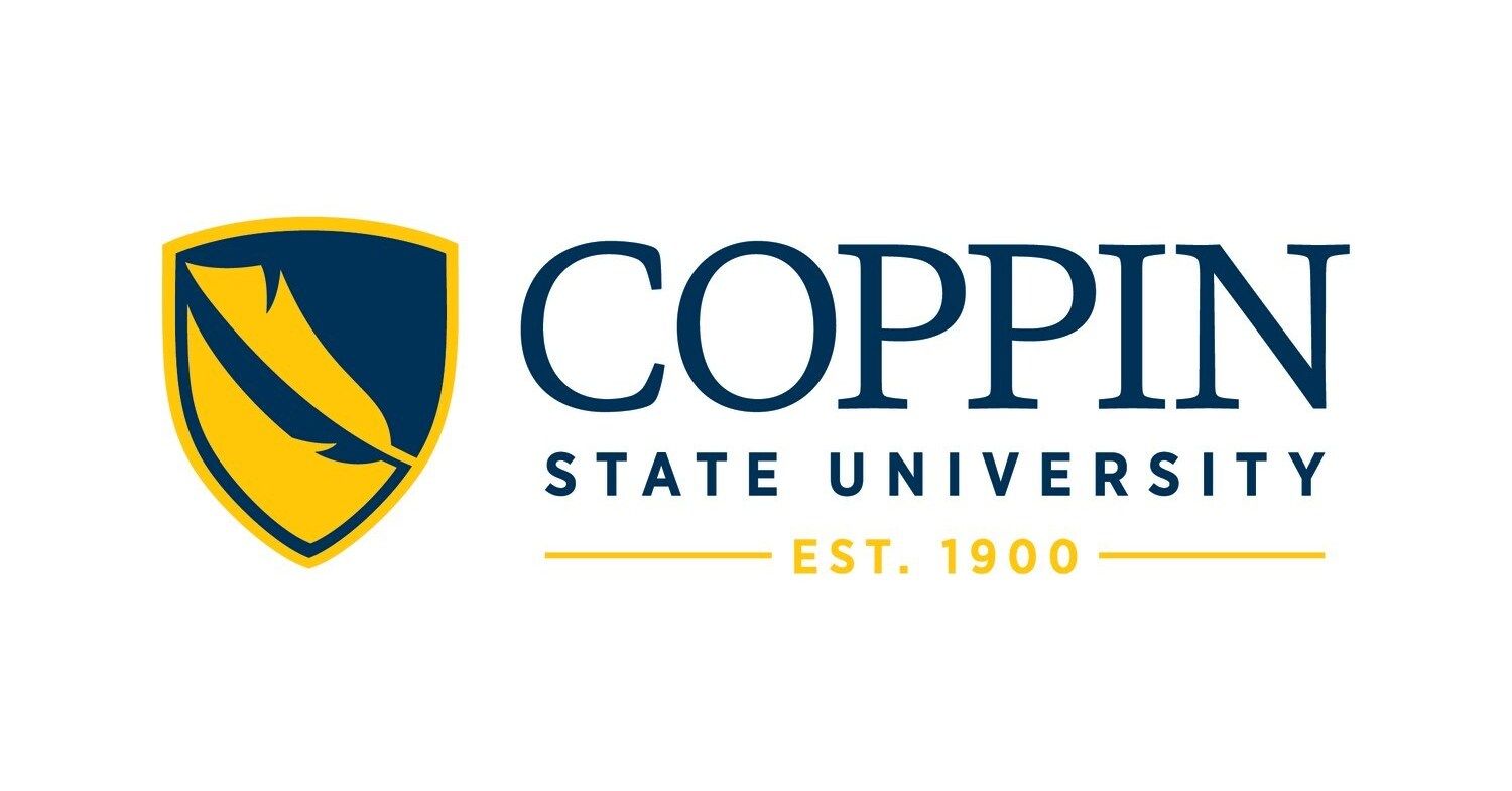 Coppin State University official logo featuring a gold shield emblem and navy blue text, established 1900.