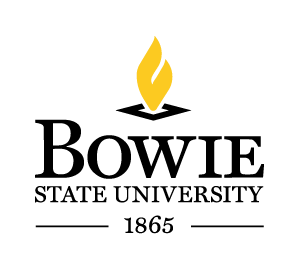 Bowie State University official logo featuring a gold flame above an open book with the university name and founding year 1865.