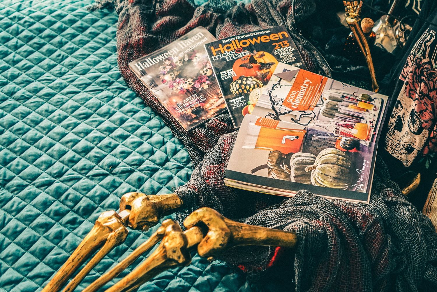Golden Opportunity series; image featuring a gold skeleton browsing magazines taken by Artifex Imaging in Bakersfield, CA.