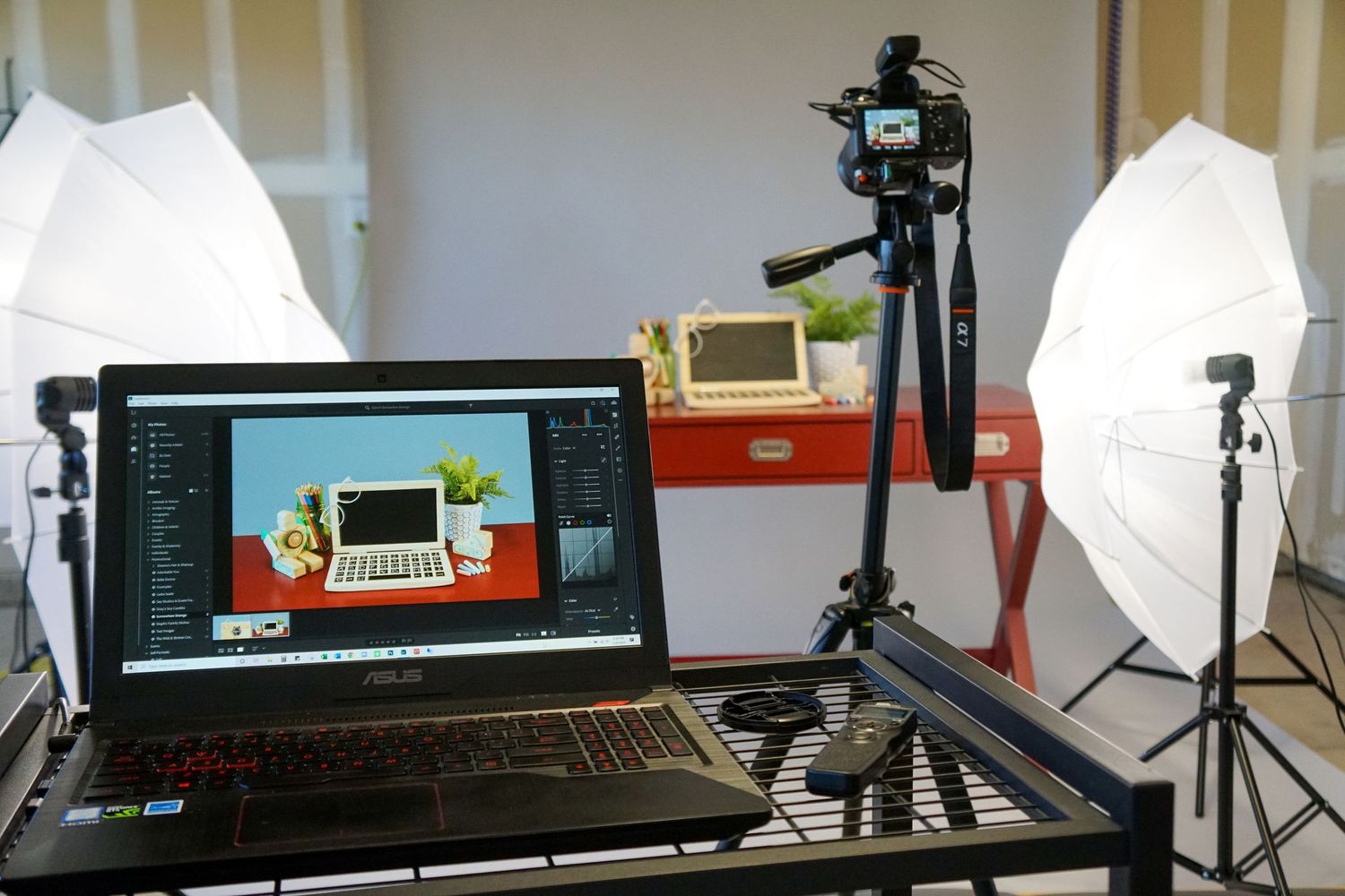 Behind the scenes photo of the hand-made wooden laptop toy for Etsy shop owner SomewhereStrange taken by Artifex Imaging in Bakersfield, CA.