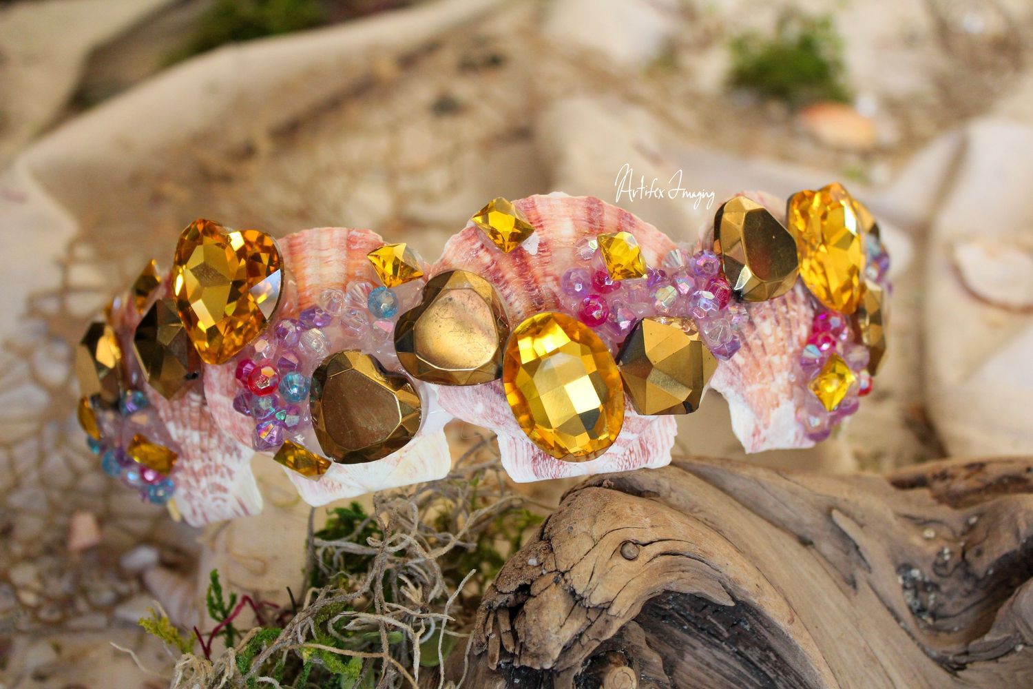 Creative commercial session of a hand-made mermaid crown taken by Artifex Imaging in Bakersfield, CA. for Etsy shop TheWildandBroken.