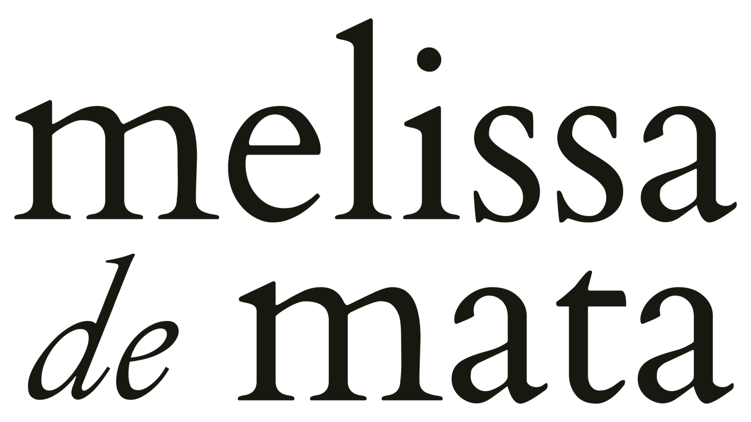 Melissa de Mata elegant serif typography logo in black on white background.
