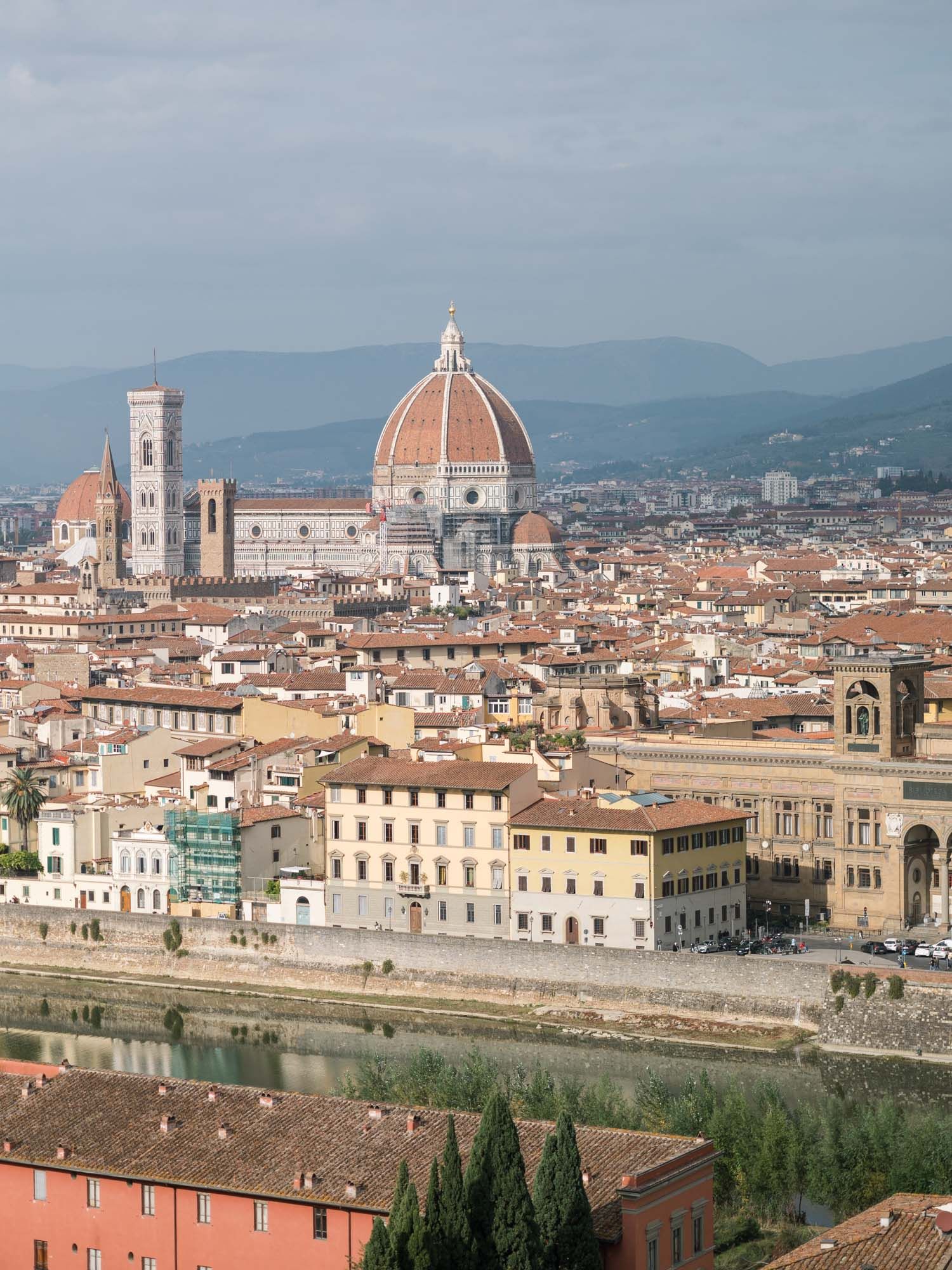 Panoramic view of Florence museums and cityscape, editorial photography perspective.