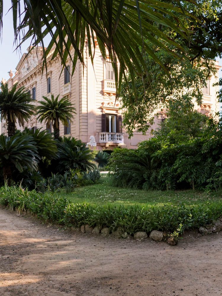 Side view of Villa Tasca in Sicily, highlighting historic architecture and luxury wedding venue.