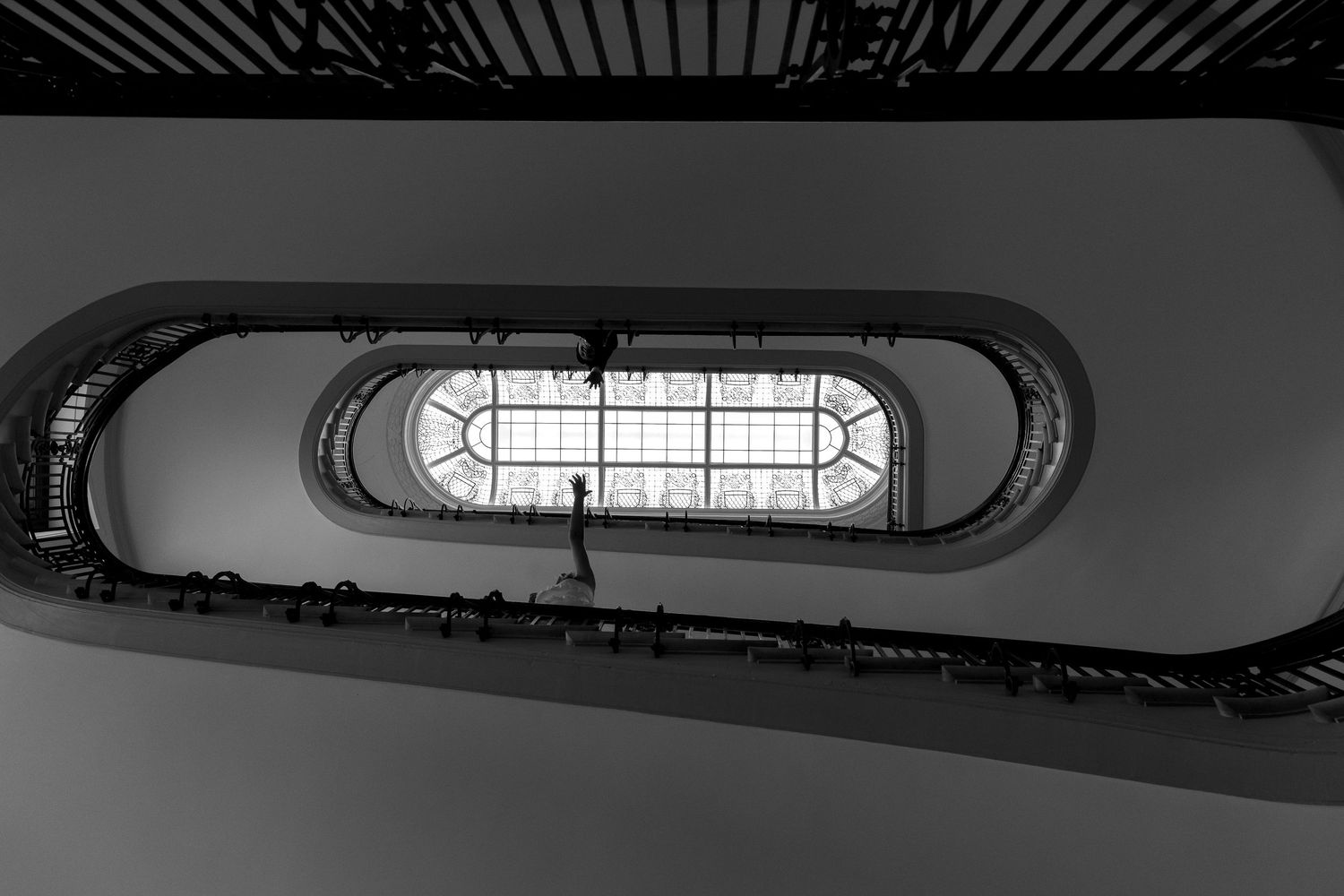 Abstract architectural detail showing geometric patterns and lines in black and white.