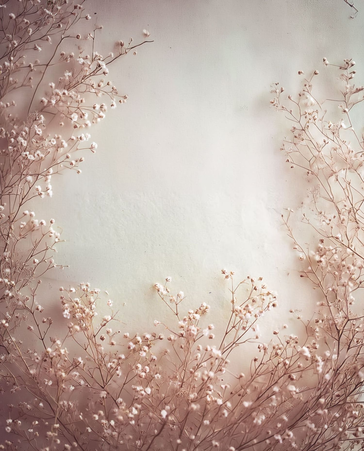 Delicate pink cherry blossoms against a soft pastel sky create a dreamy spring atmosphere.