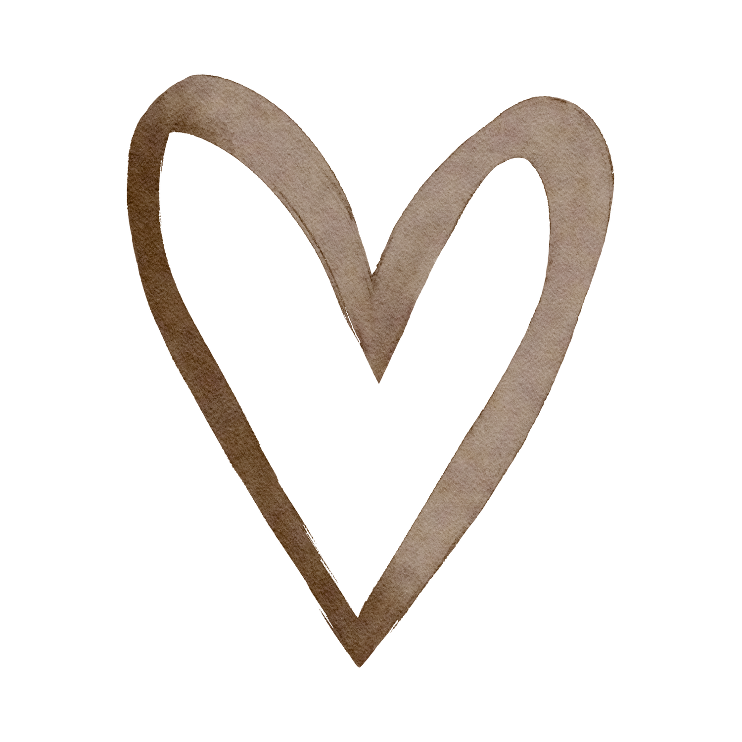 A row of hand-drawn brown heart shapes arranged horizontally showing different artistic styles and variations.