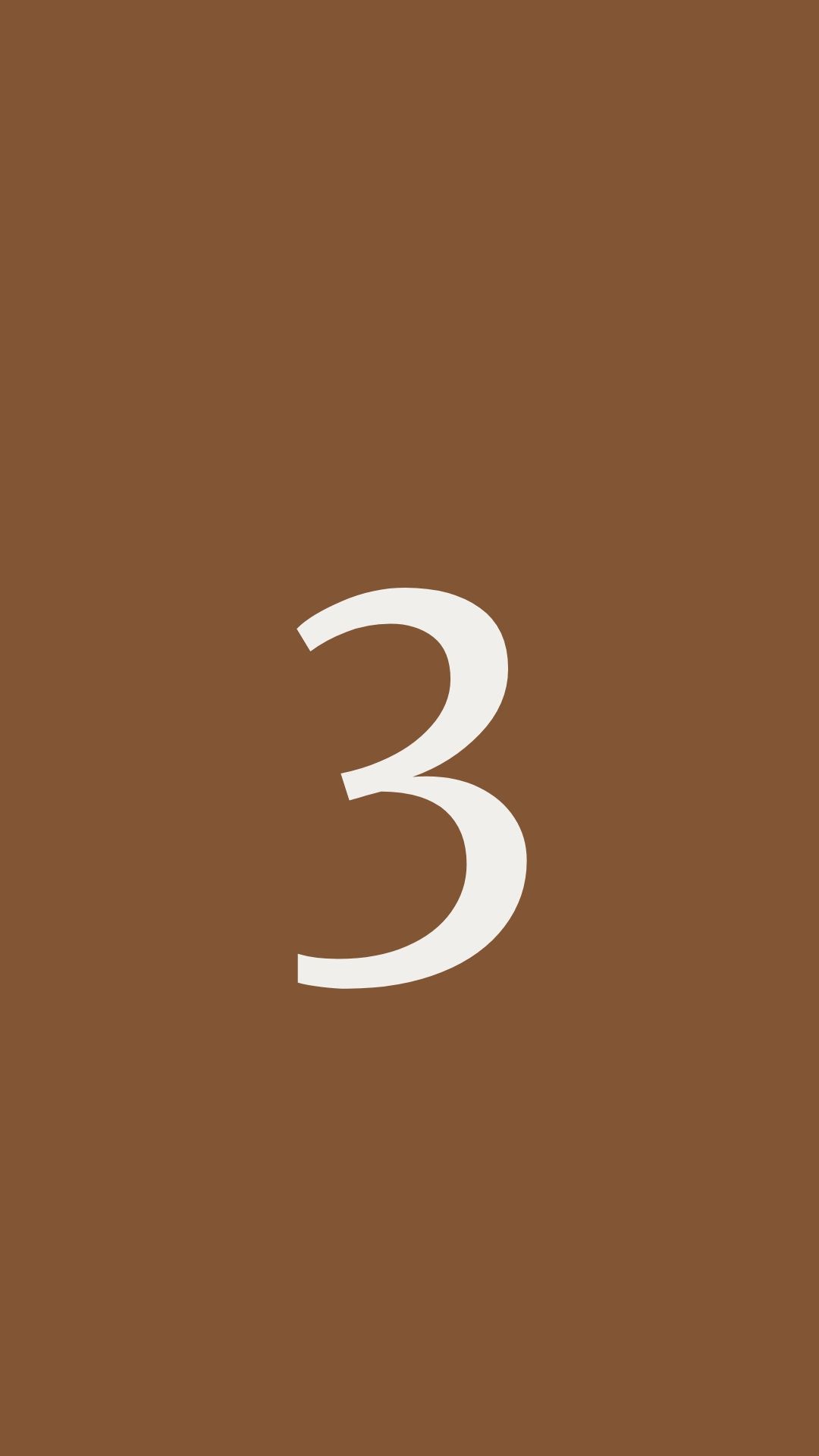 Number three in white against a solid brown background.