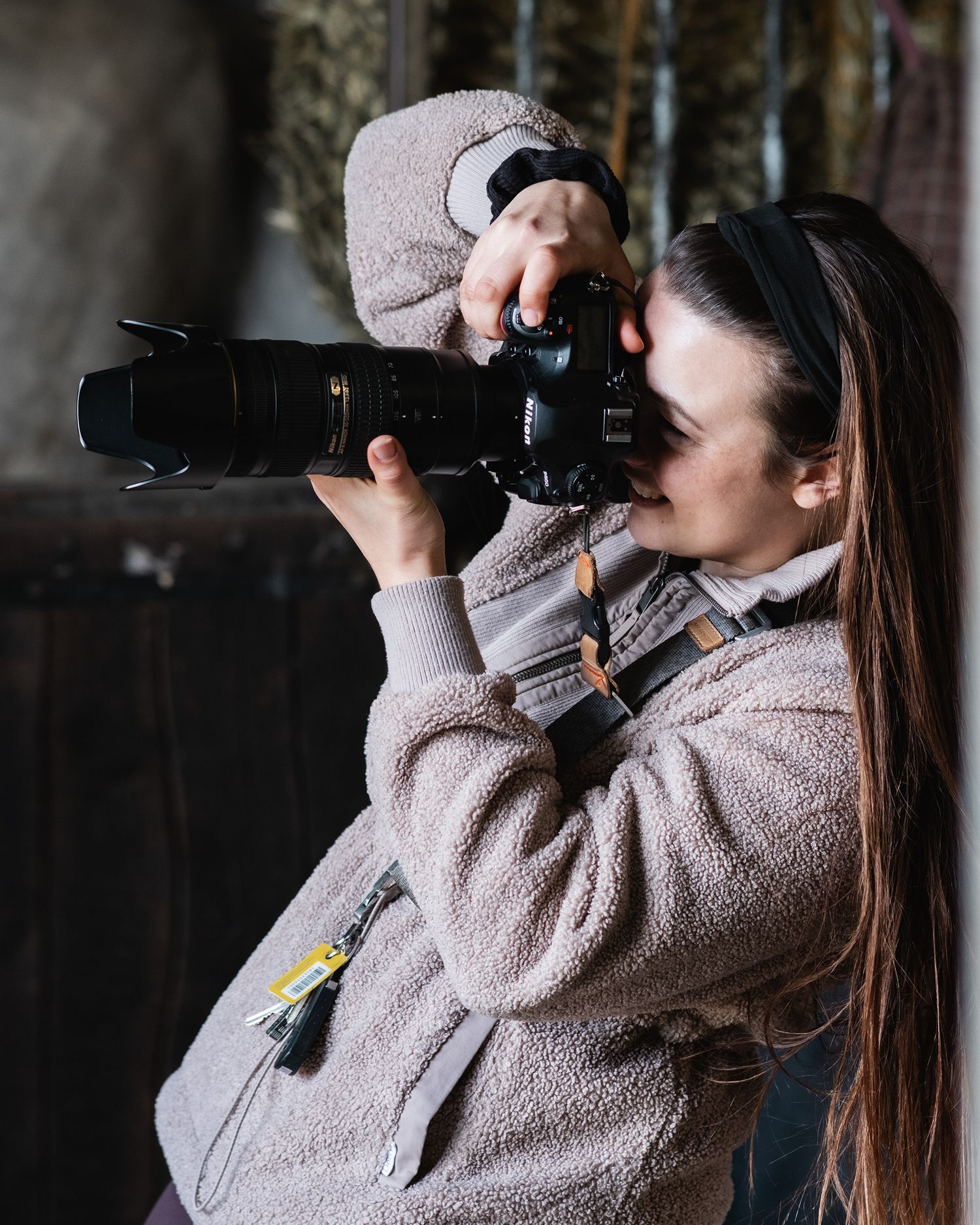Award winning business & photographer Emily Prouse of Caletto Photography. In action, taking equine portraits in Northamptonshire, Midlands.