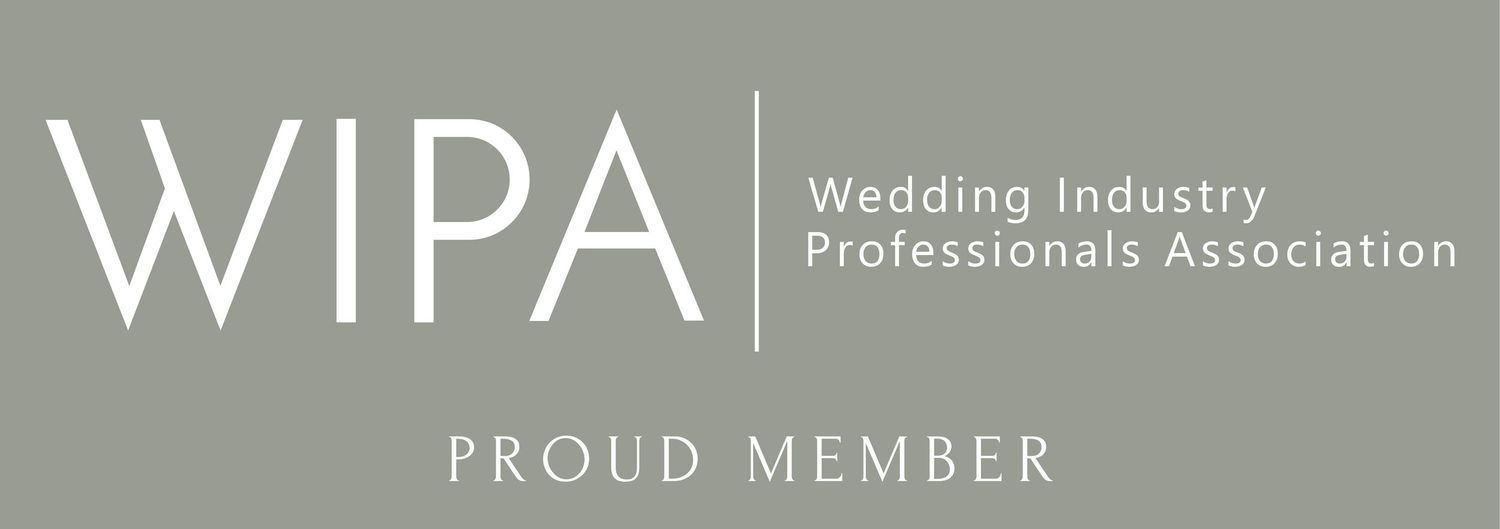 A gray banner showing the Wedding Industry Professionals Association (WIPA) logo with proud member text.