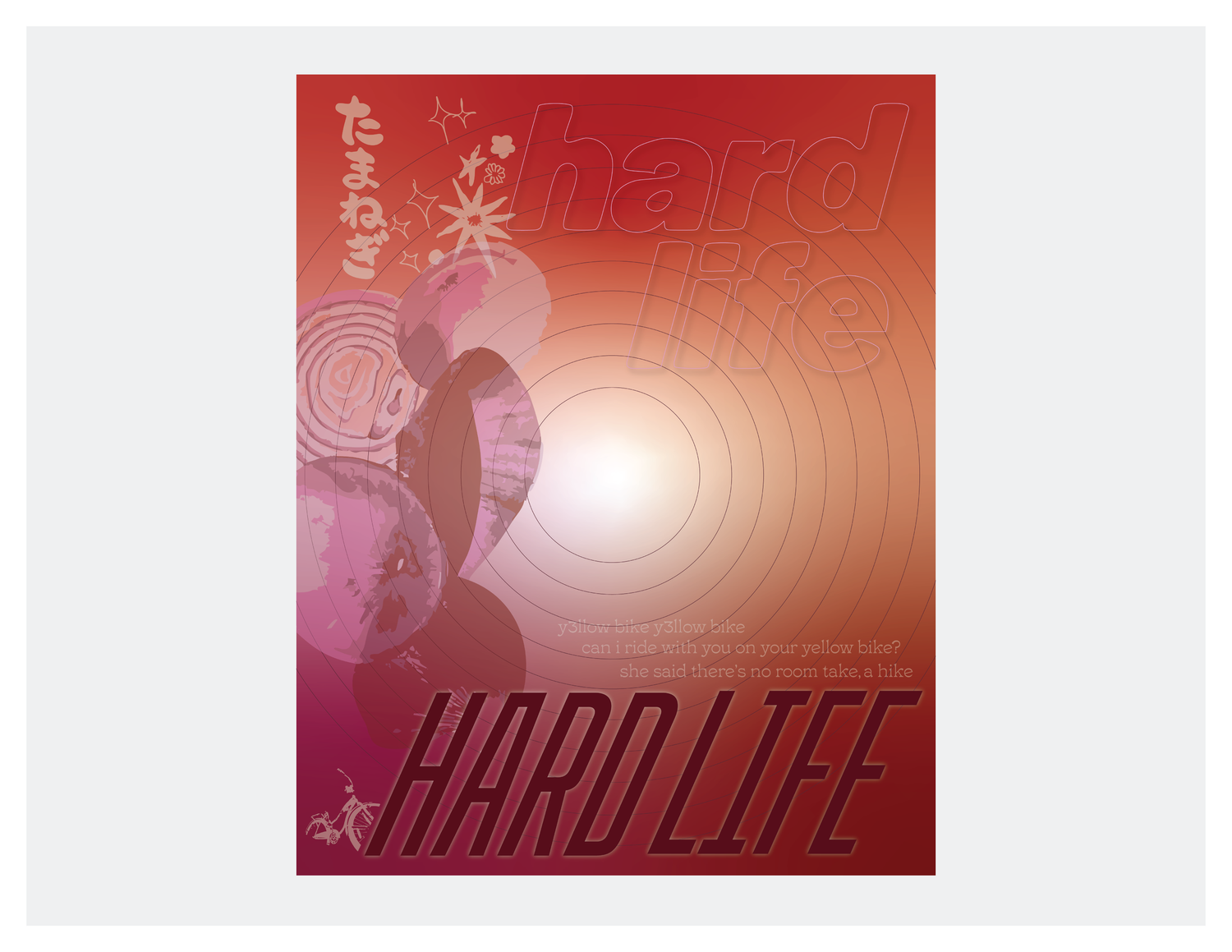 Red gradient music poster with abstract circles and bold HARD LIFE text design.