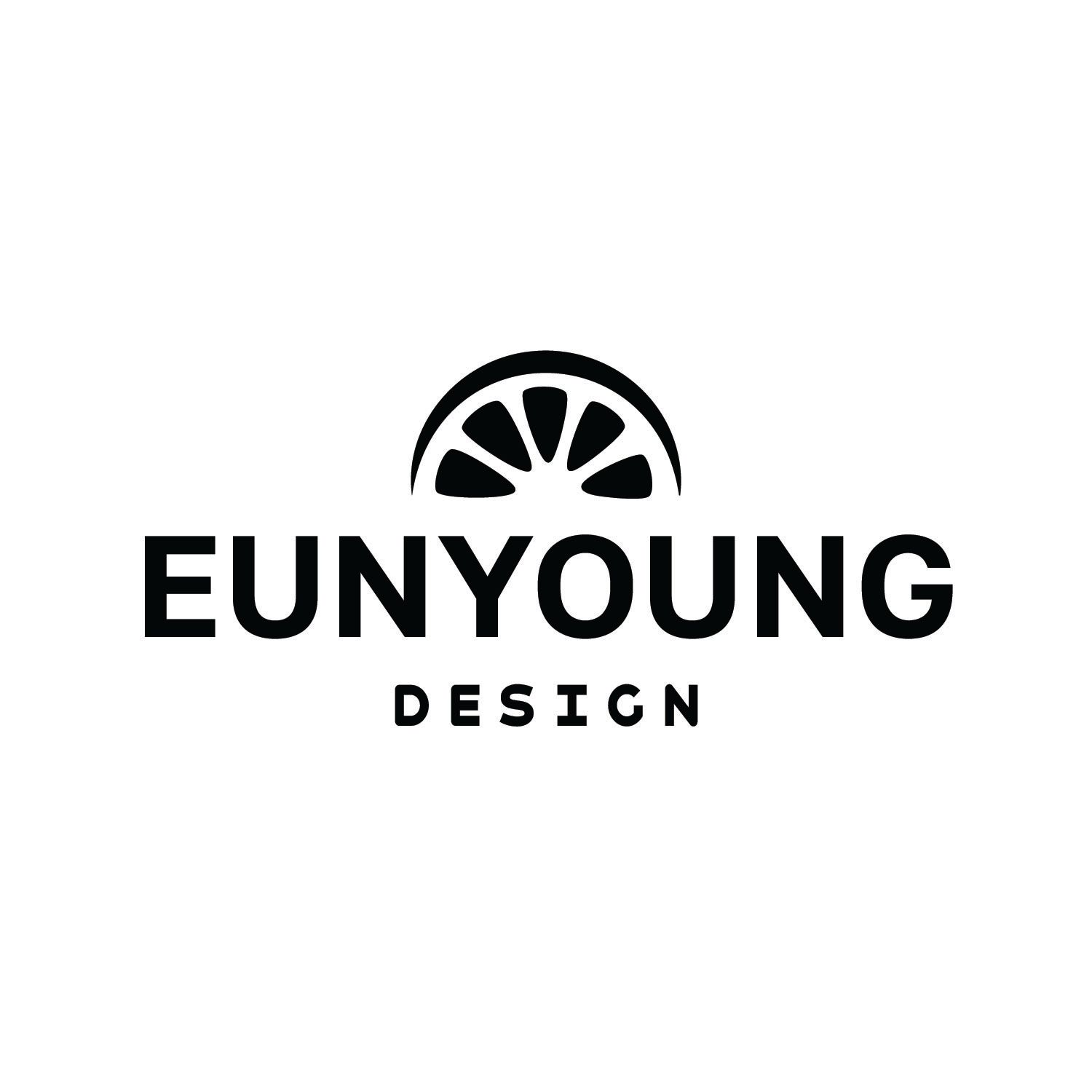 Eunyoung Design logo featuring a black citrus slice half-circle icon above bold uppercase text on a white background.
