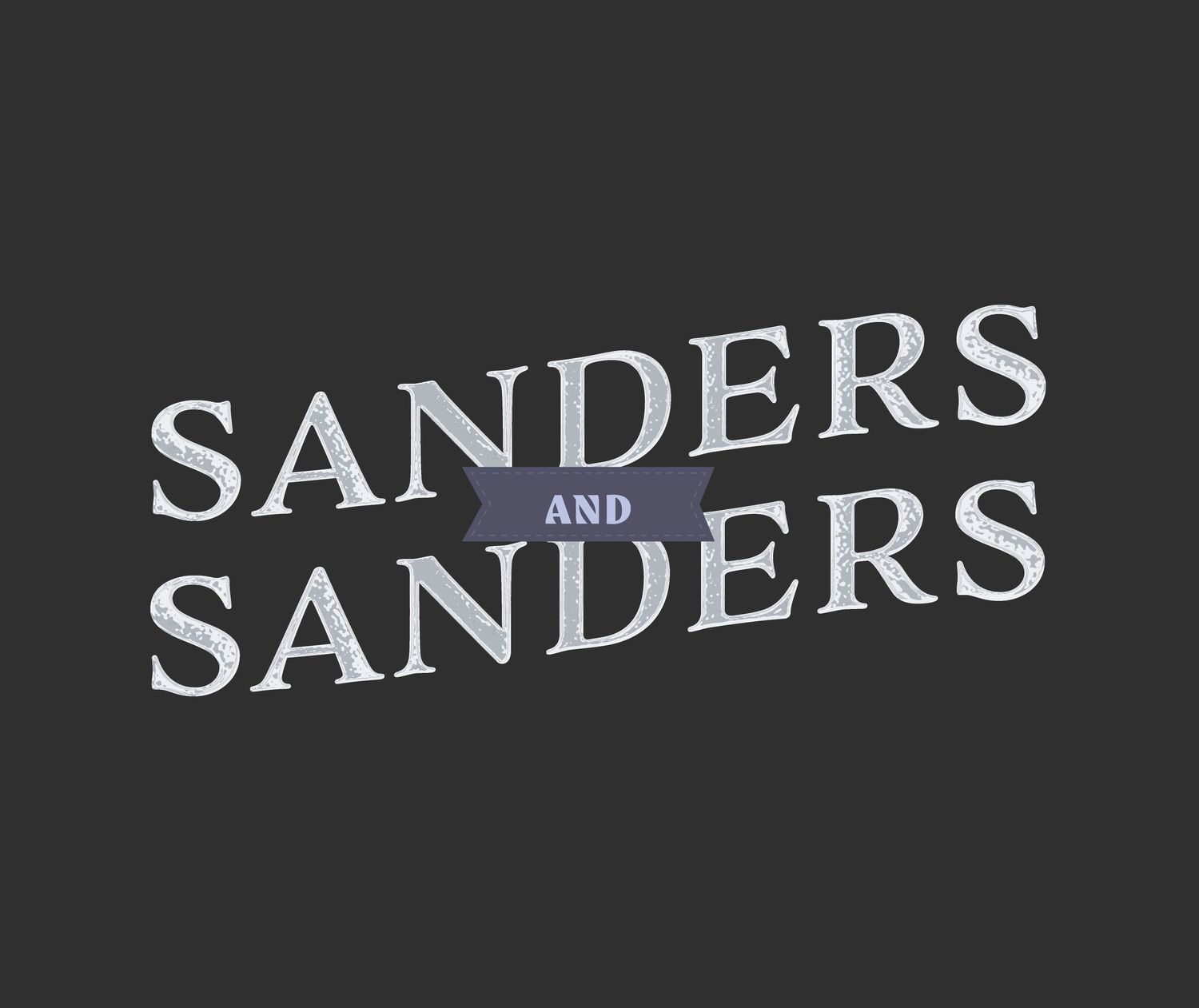 Sanders and Sanders distillery logo in white serif typography with purple ribbon banner on dark background.