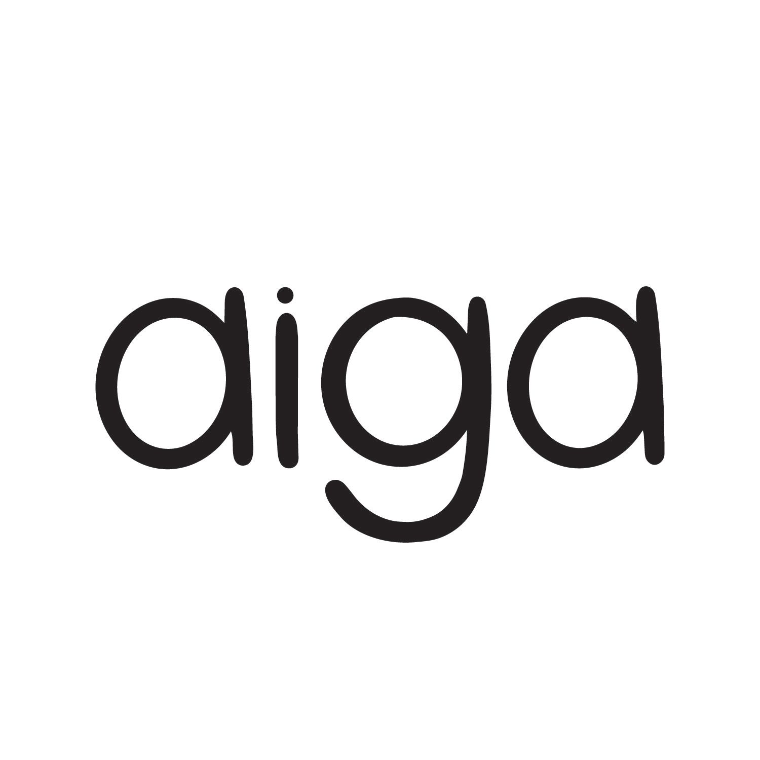 Black lowercase aiga logo text in a rounded sans-serif font on a clean white background.