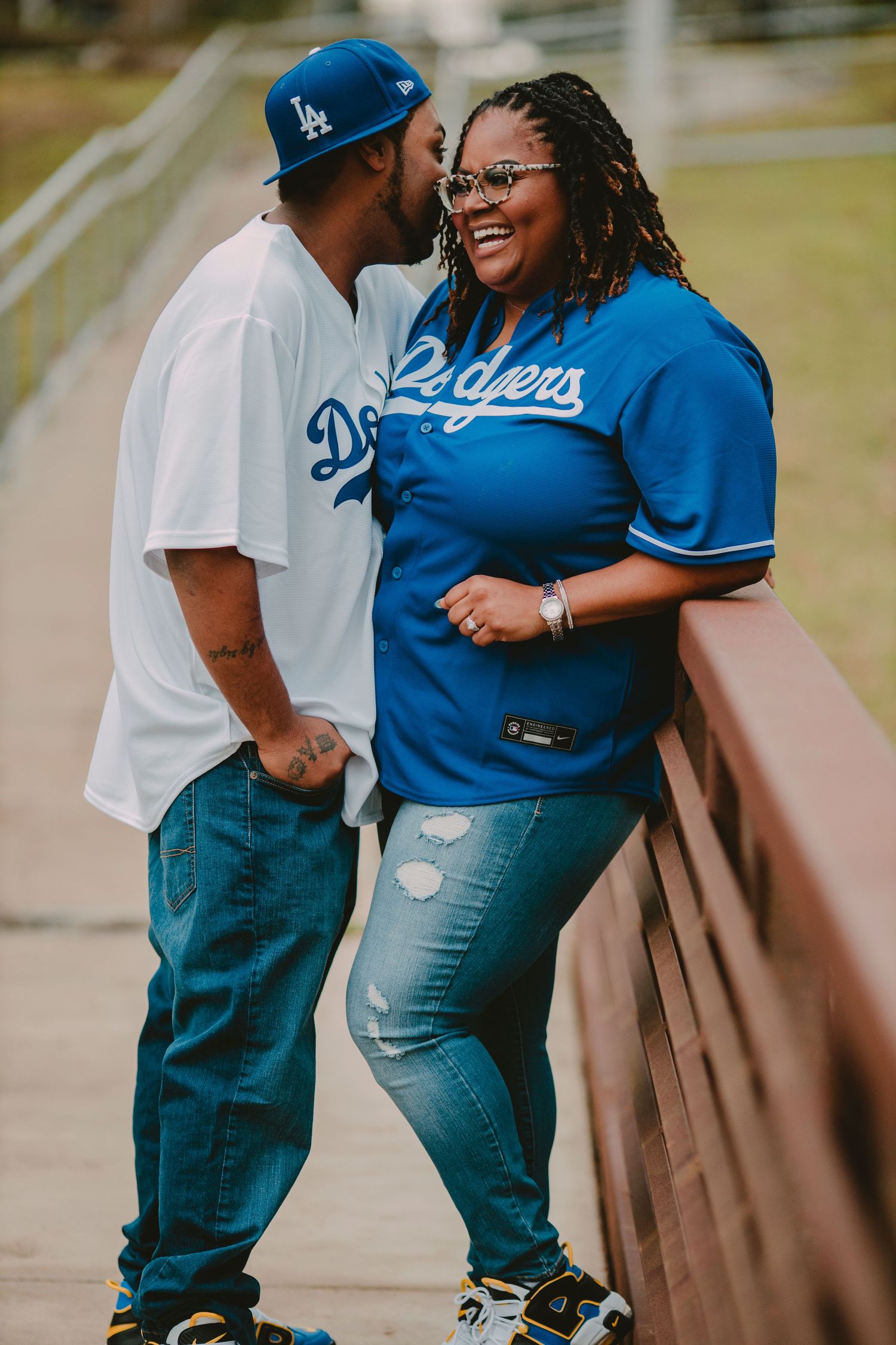 Romantic couple session in Pearland TX during golden hour with earthy true-to-color tones