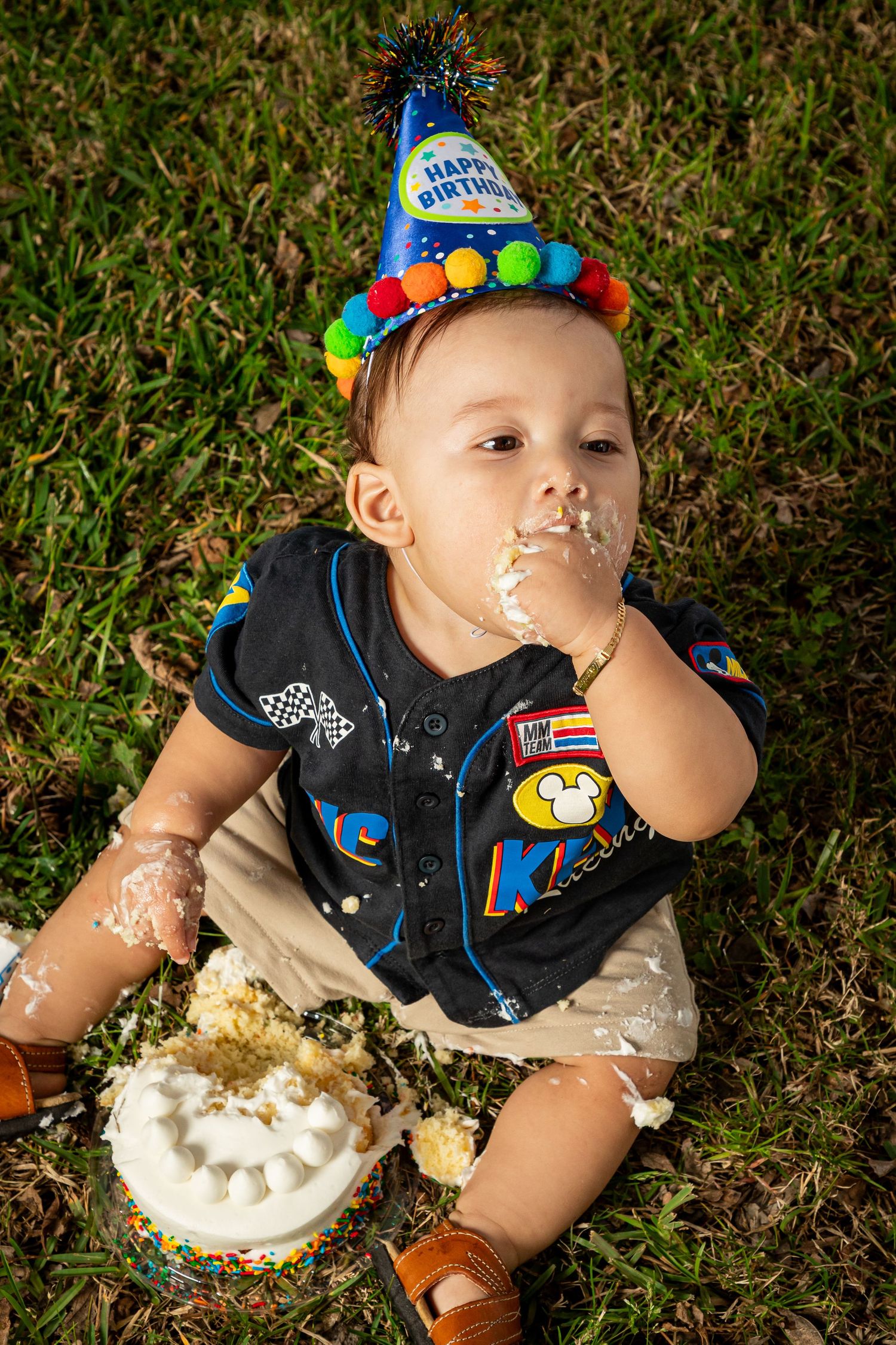 Birthday boy eating cake