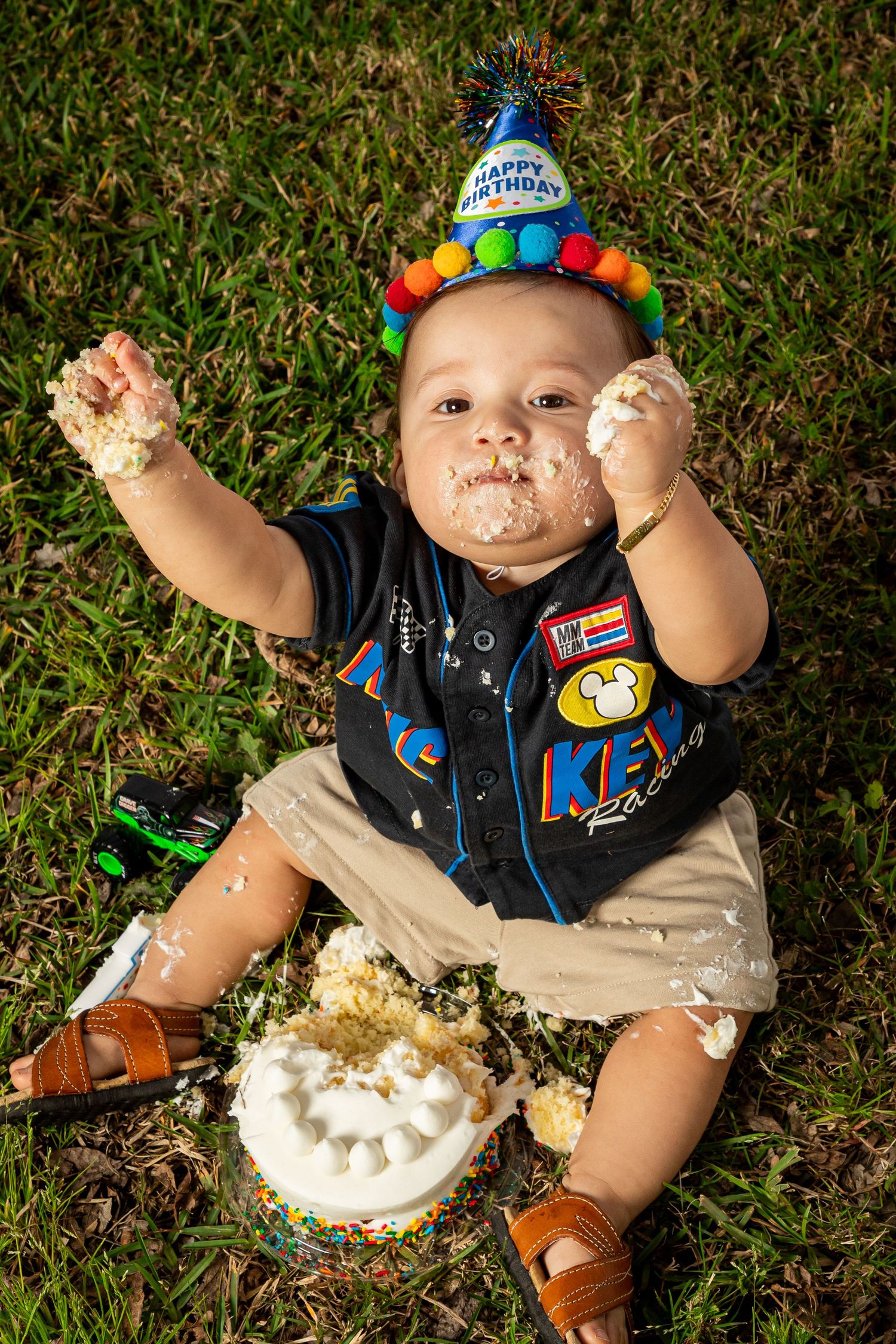 Birthday boy sharing cake