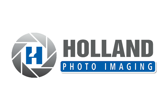 Holland Photo Imaging professional logo with camera aperture design and blue accent banner.