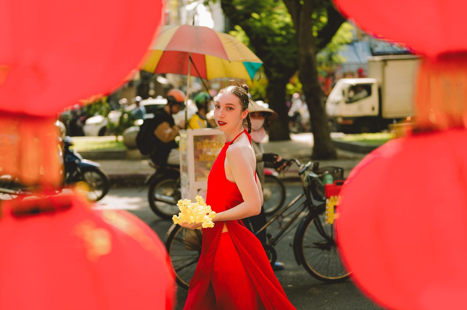 Fashion Photography in Ho Chi Minh City: Vietnamese Ao Dai on a model by Anastasia Sokyrka Portrait Photographer Saigon