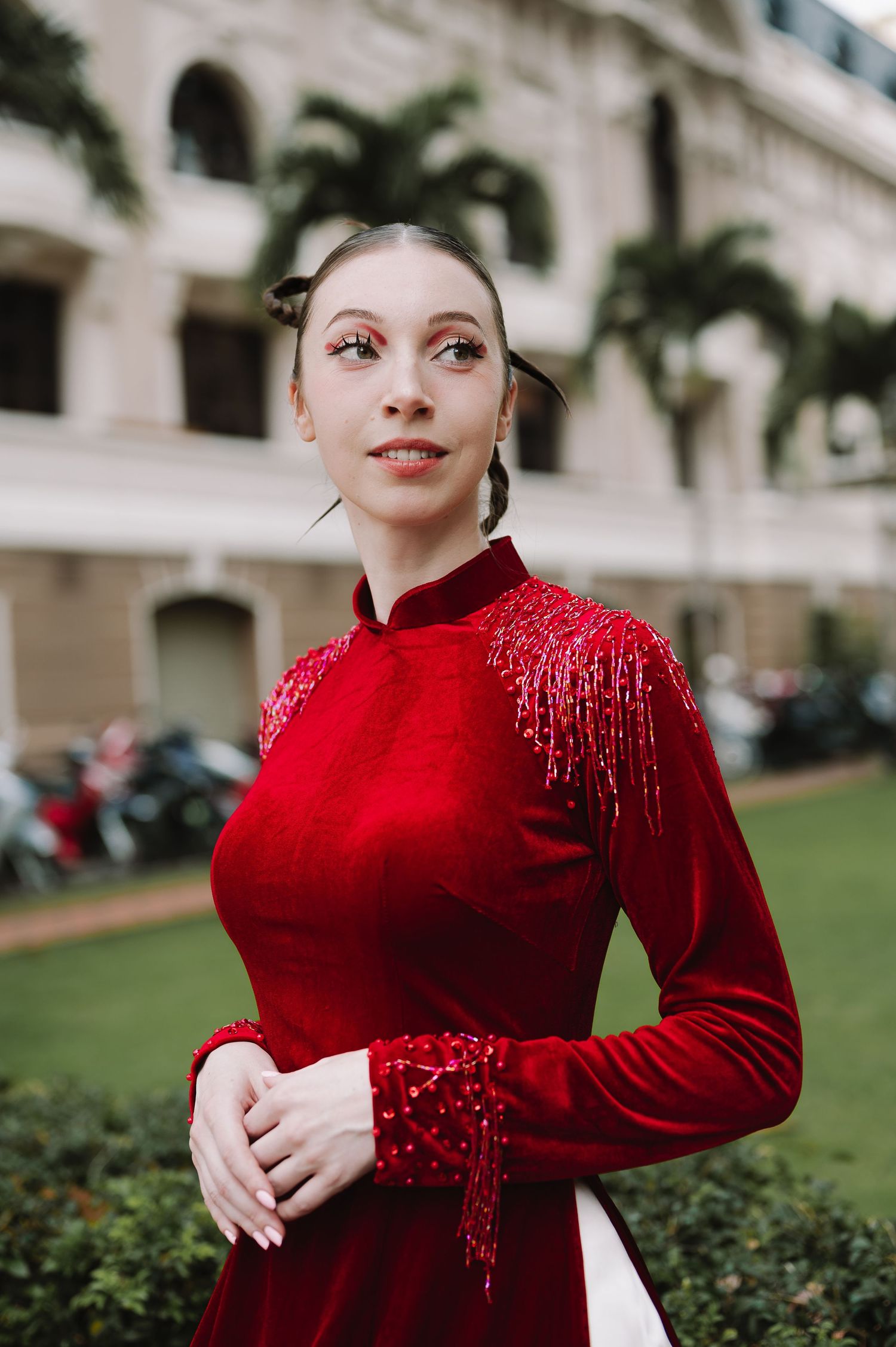 Fashion Photography in Ho Chi Minh City: Vietnamese Ao Dai on a model by Anastasia Sokyrka Portrait Photographer Saigon