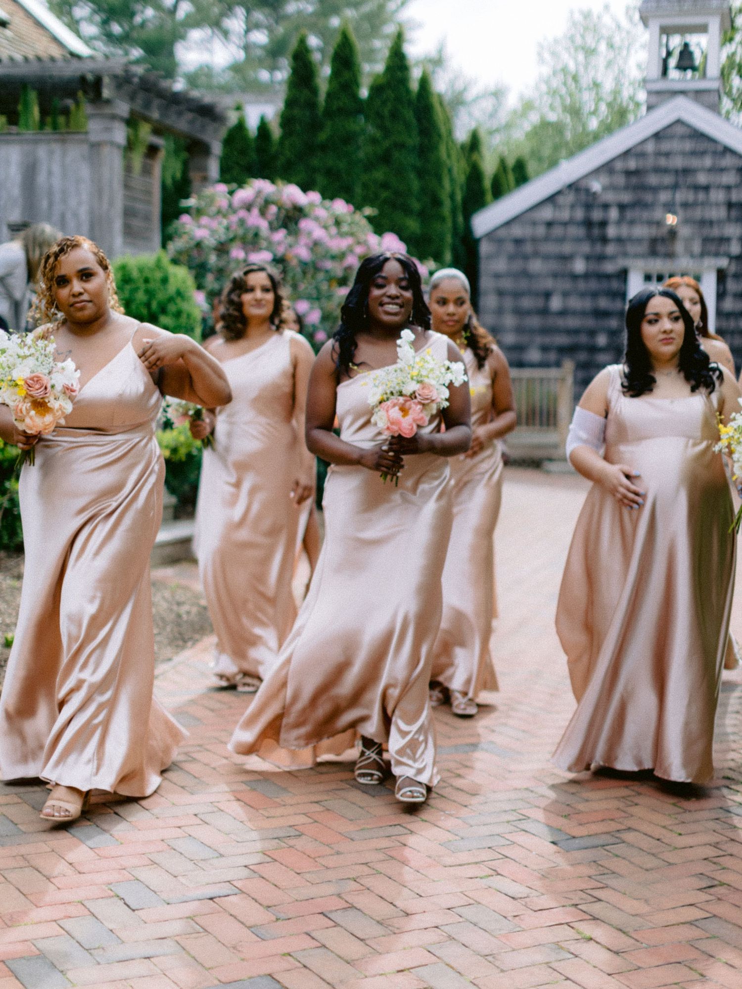 bridal party walking at Hampton NY wedding