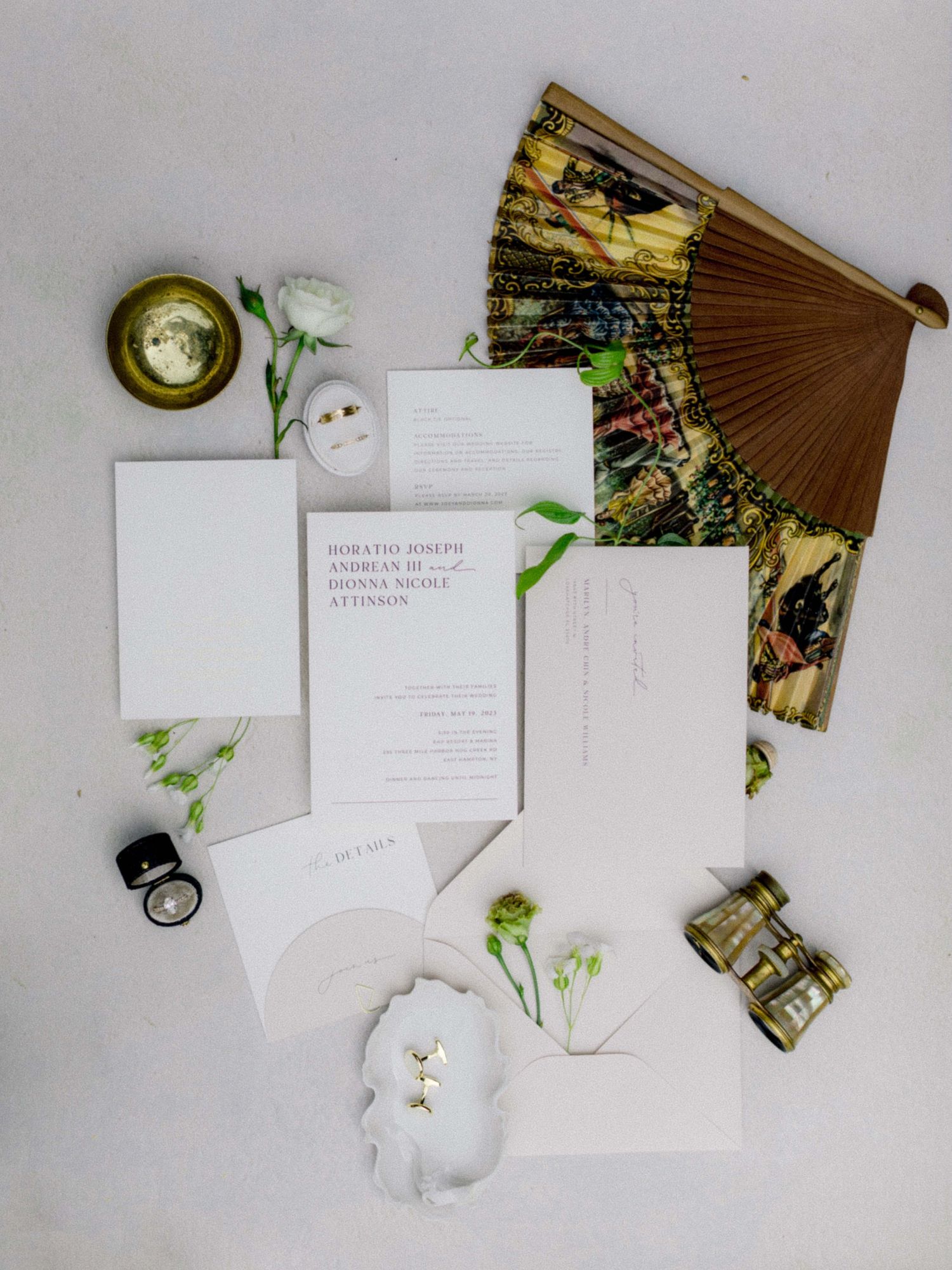 invitation flatlay details at Hampton NY wedding