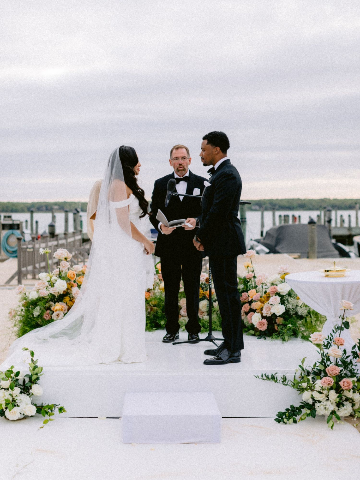 bride and groom at ceremony at Hampton NY wedding