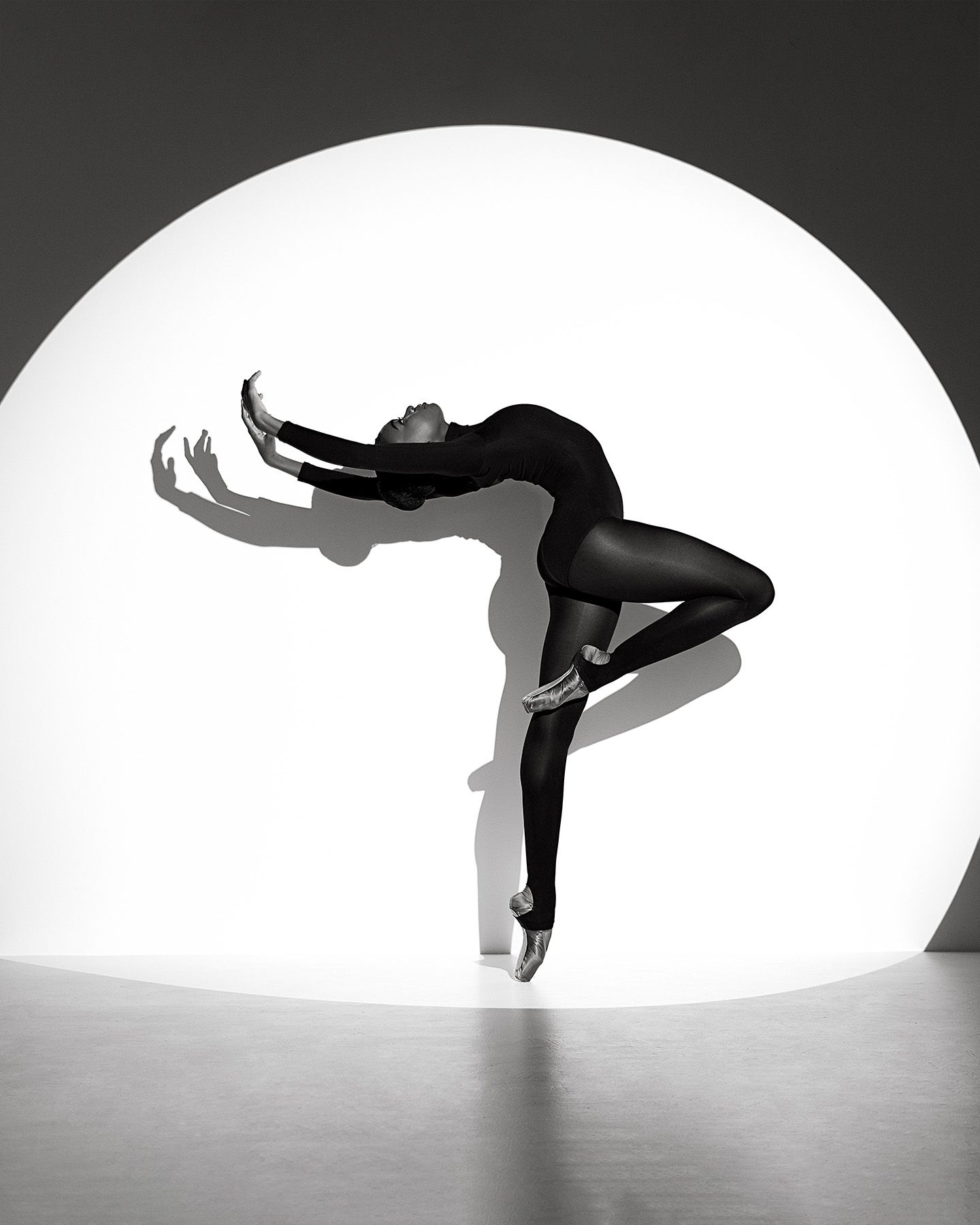 A series of dynamic black and white dance silhouettes showing graceful movements against contrasting backgrounds.