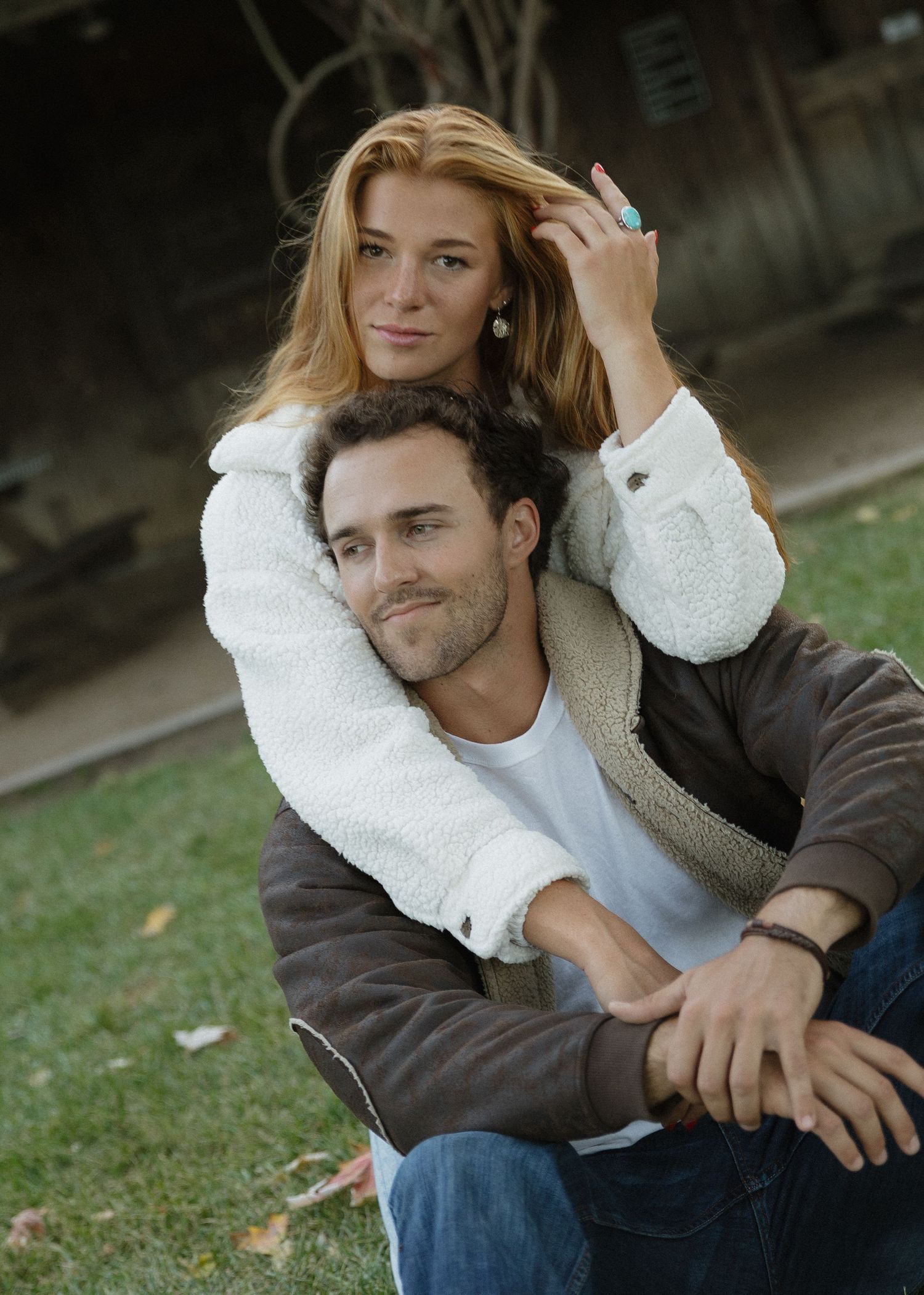 A couple hugging at Avila Valley Barn in California.