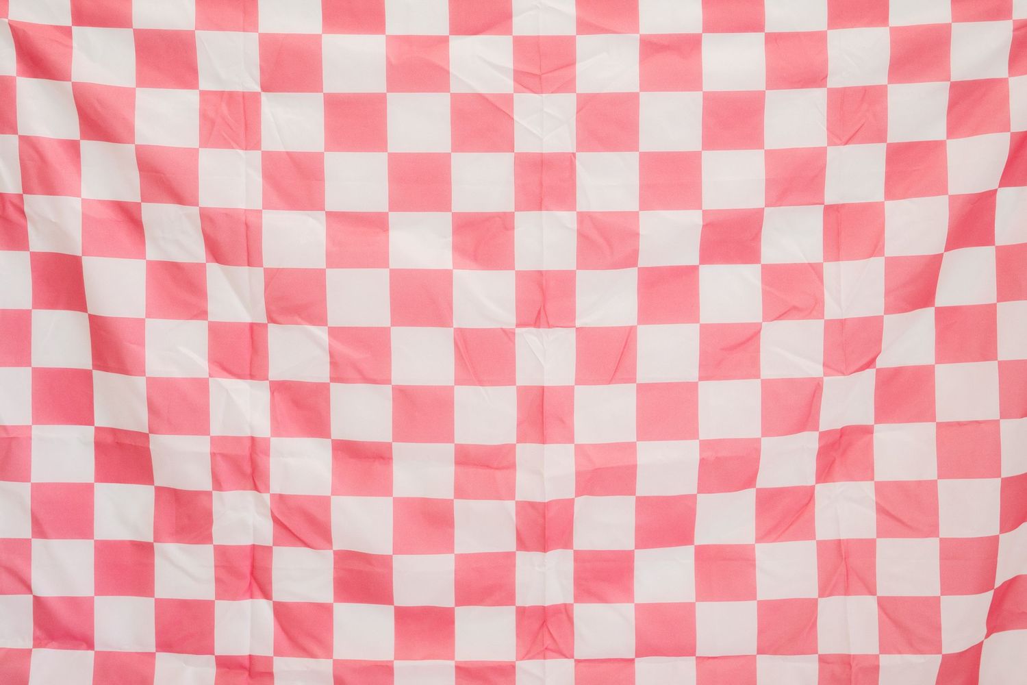 Red and white checkered pattern background with soft blurred edges creates a festive picnic-style design.
